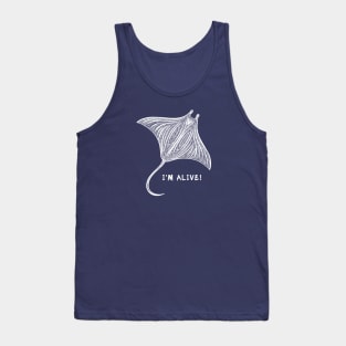 Manta Ray - I'm Alive! - ocean animal ink art design - on blue Tank Top